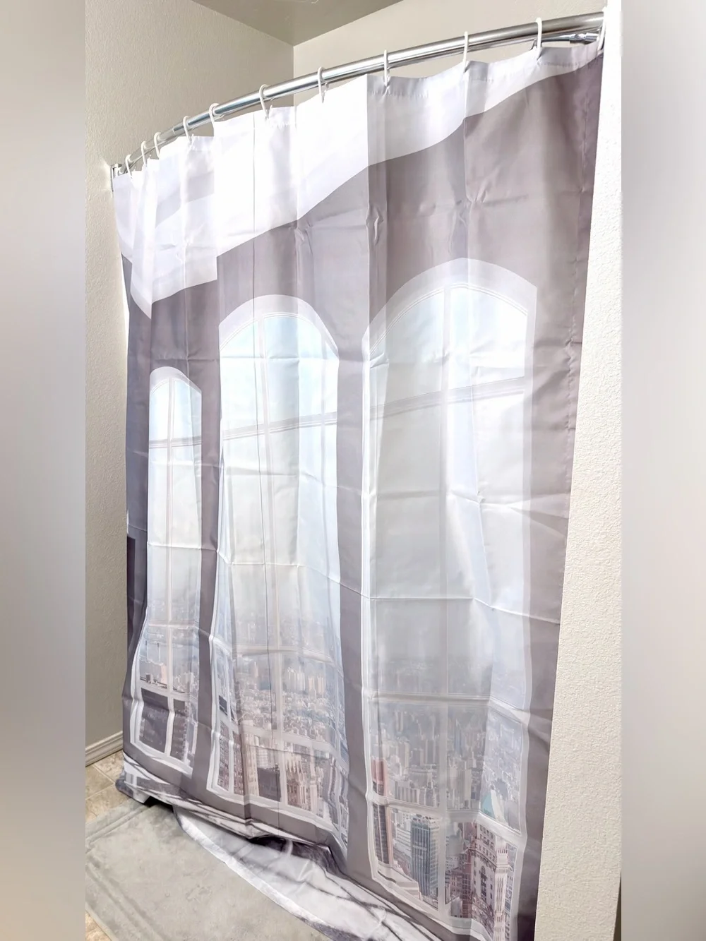 Window Cityscape Printed Shower Curtain- Neutral Tones